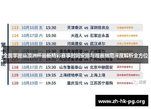 全面掌握庙澳洲杯最新精彩赛事时间安排与观赛指南深度解析全方位
